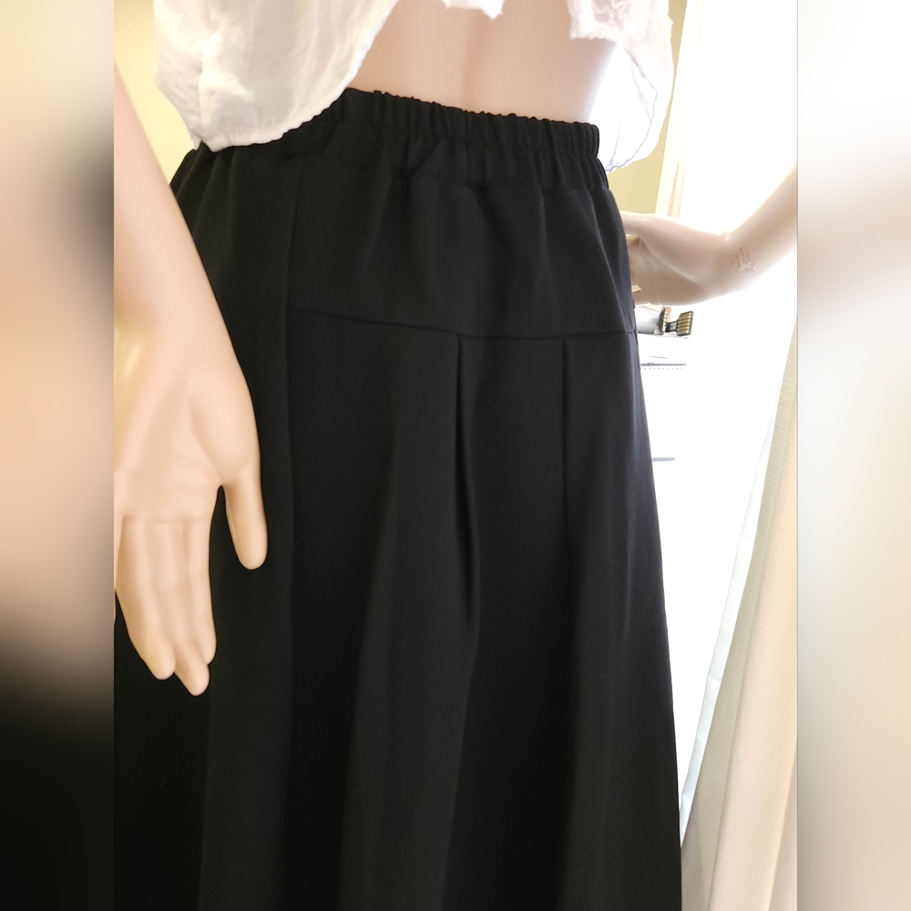 Elegant Black Elastic Waist Asymmetrical Double Layer Ruffled Hem Midi Skirt - Picture 11 of 16